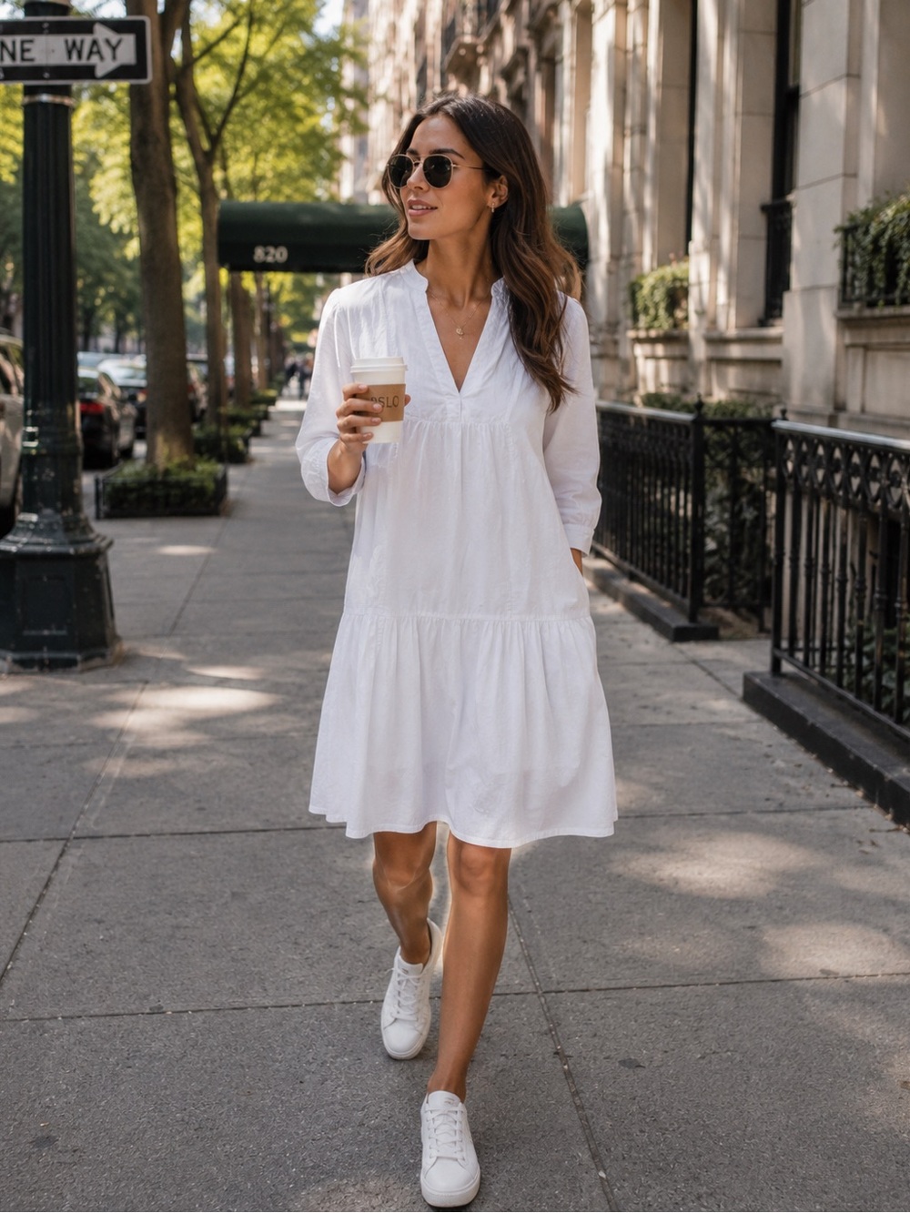 GAP XS Petite White Poplin Babydoll Dress Tunic 3/4 Sleeve Boho Chic